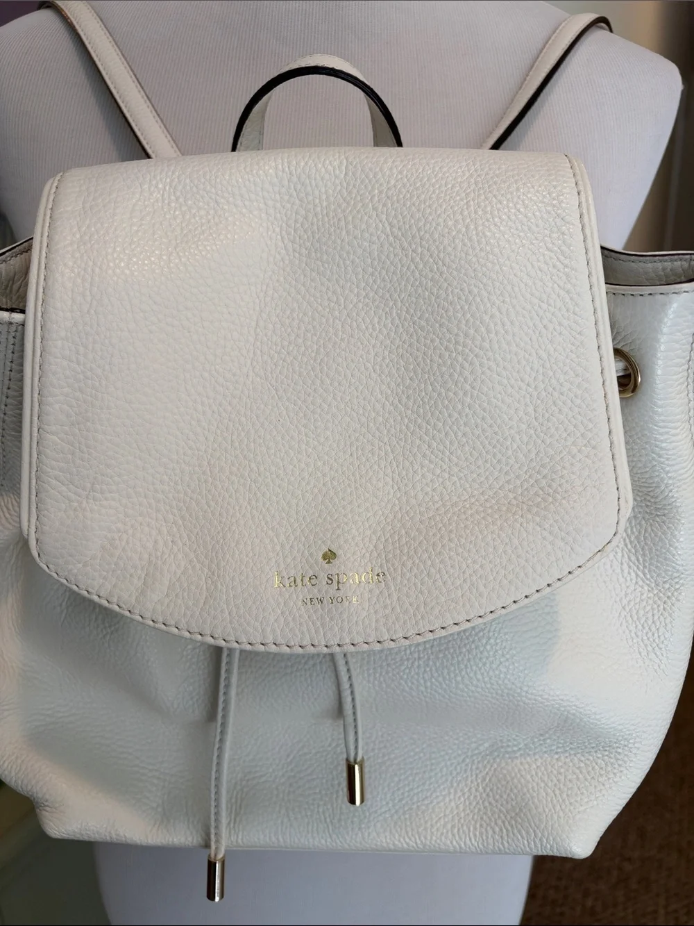 kate spade New York White Pebbled Leather Drawstring Backpack